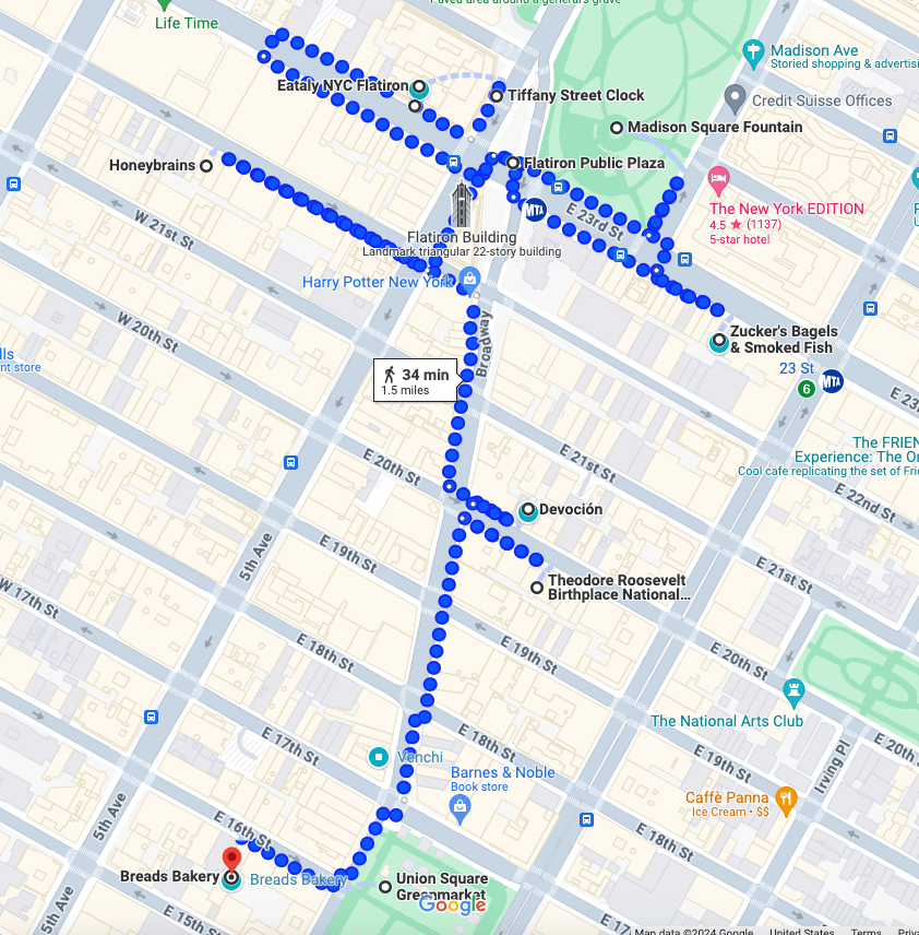 map of nomad and flatiron walking tour route