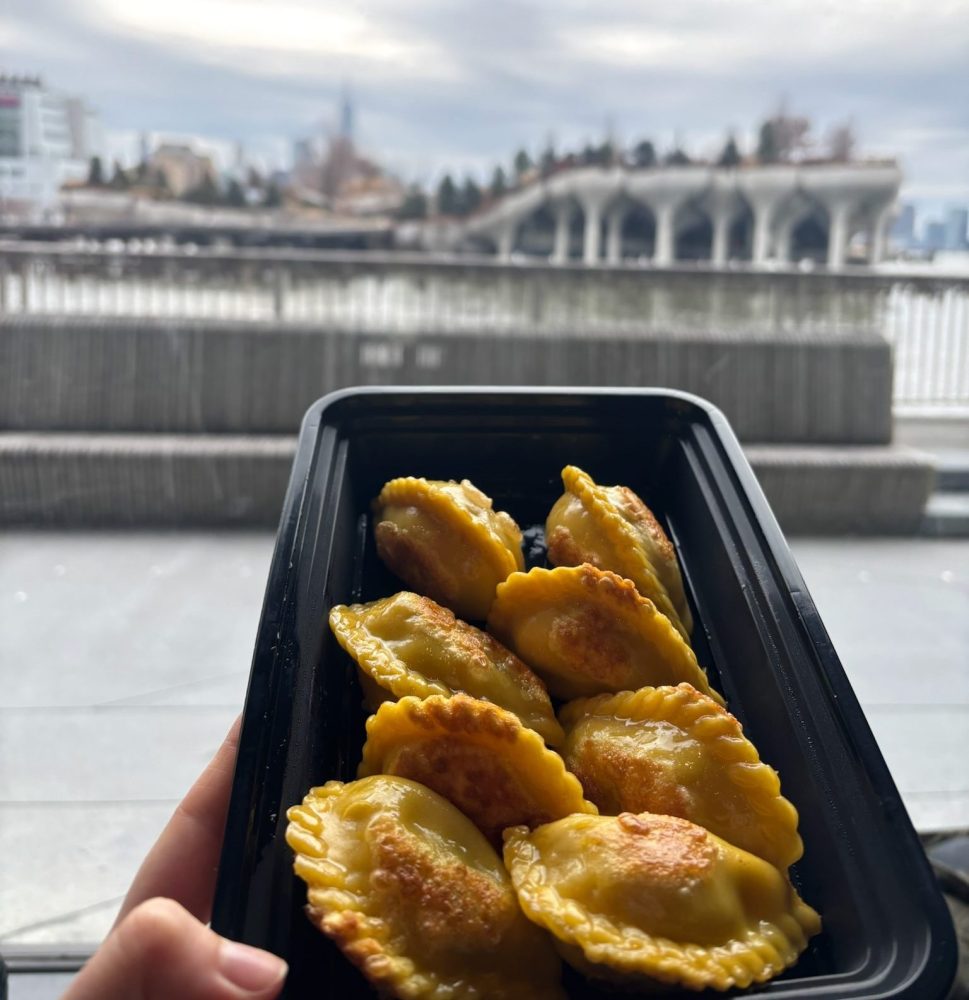 a tray of dumplings